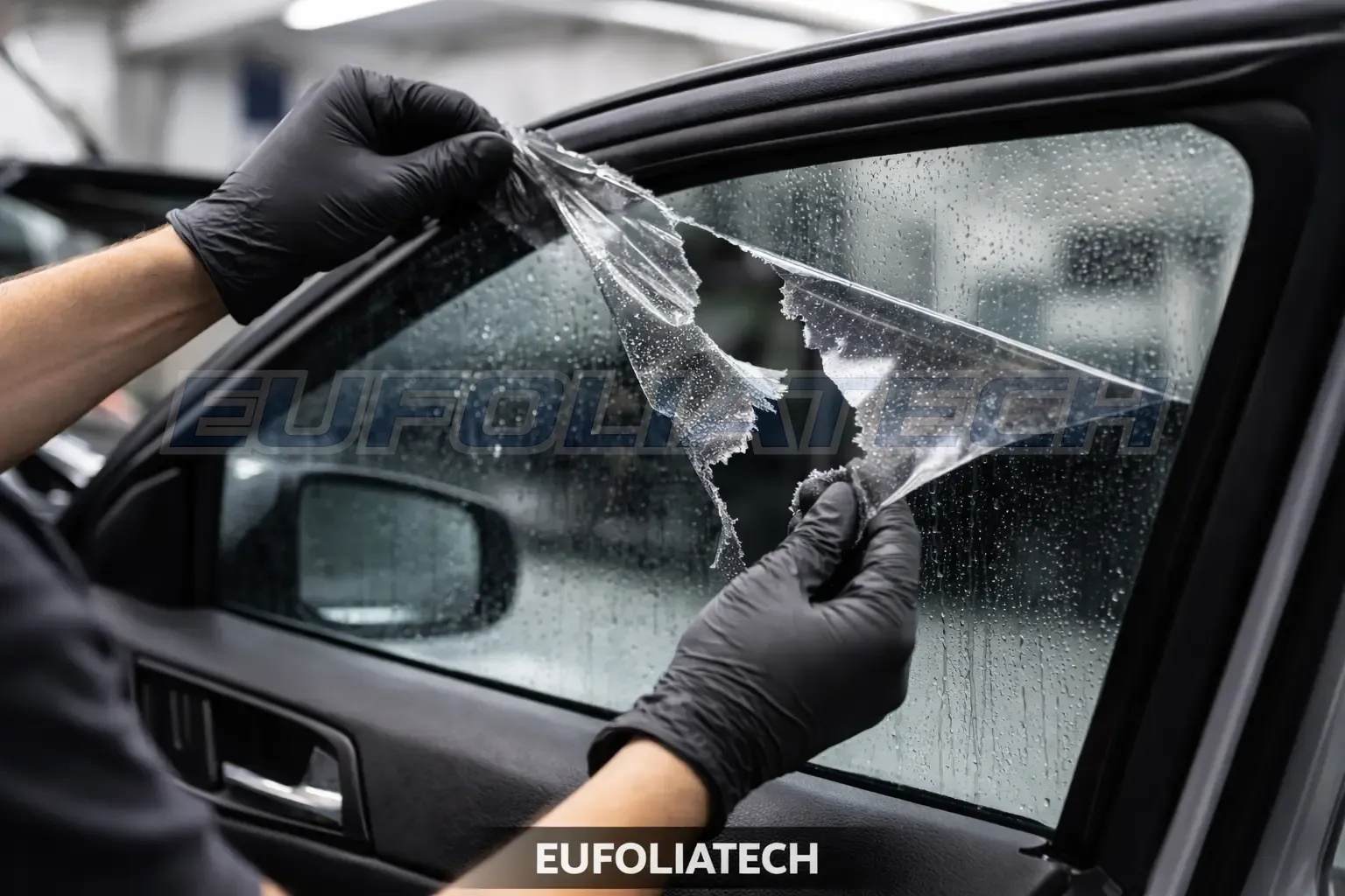 Autófólia eltávolítás és csere folyamata közeli munkafázisban