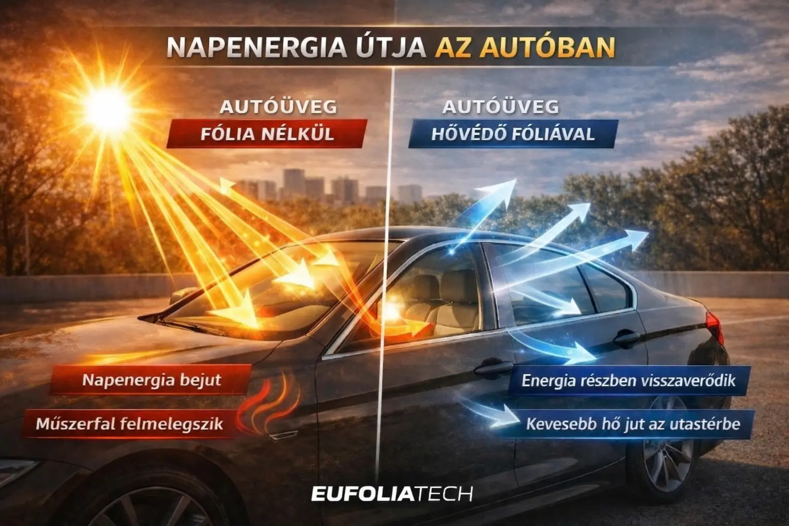 Napenergia útja az autóban – hogyan csökkenti a hővédő autófólia a hőterhelést
