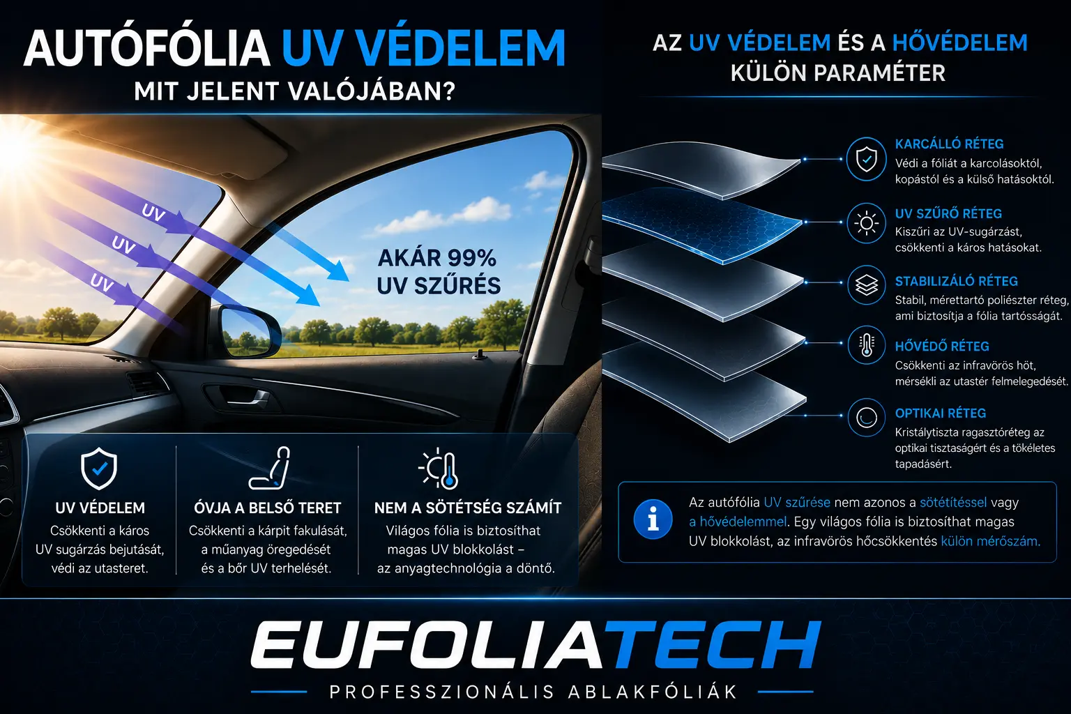 Autófólia UV védelem – az UV szűrés csökkentheti a káros sugárzás bejutását az autó utasterébe