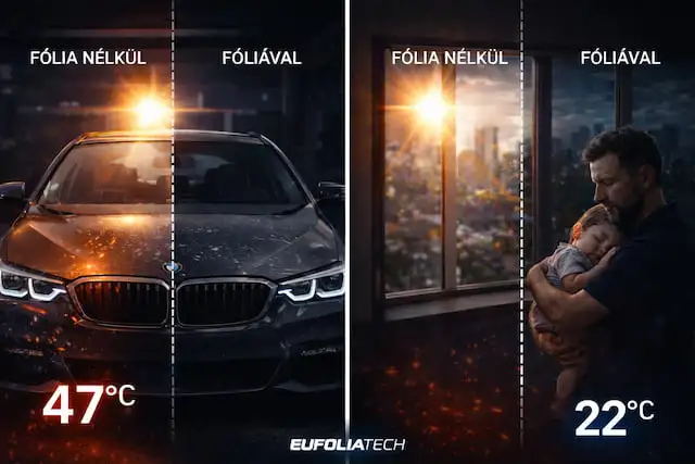 Hővédő fólia hatása autóban és épületben – fólia nélkül vs fóliával összehasonlítás