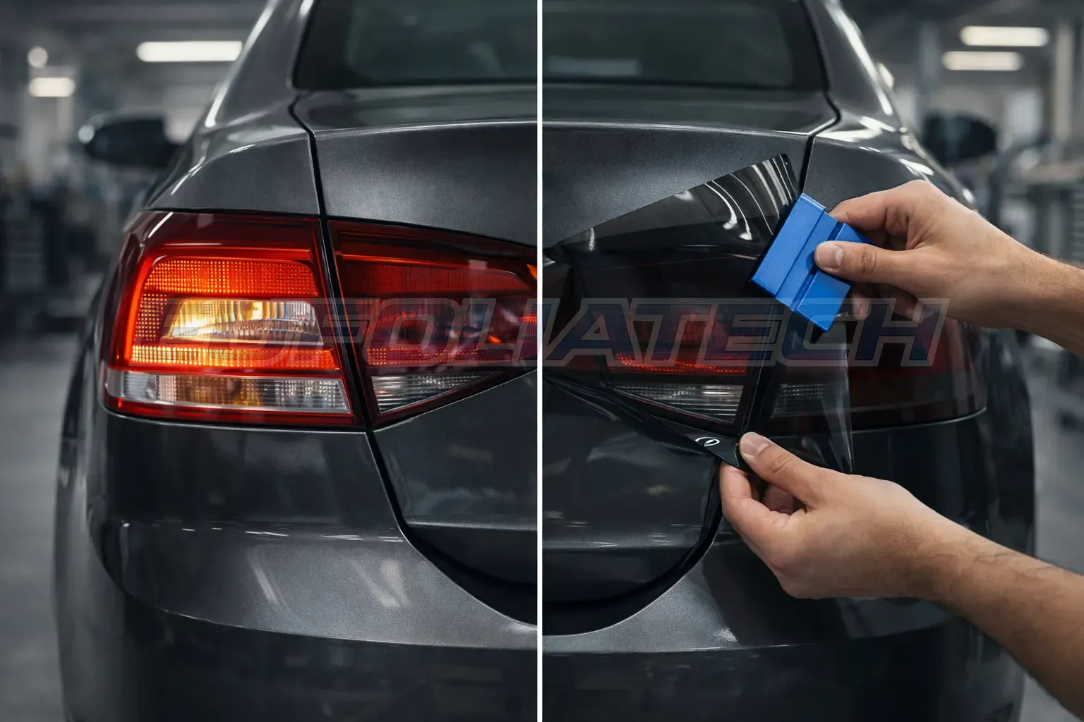 Hátsó lámpa sötétítő fólia telepítés közben