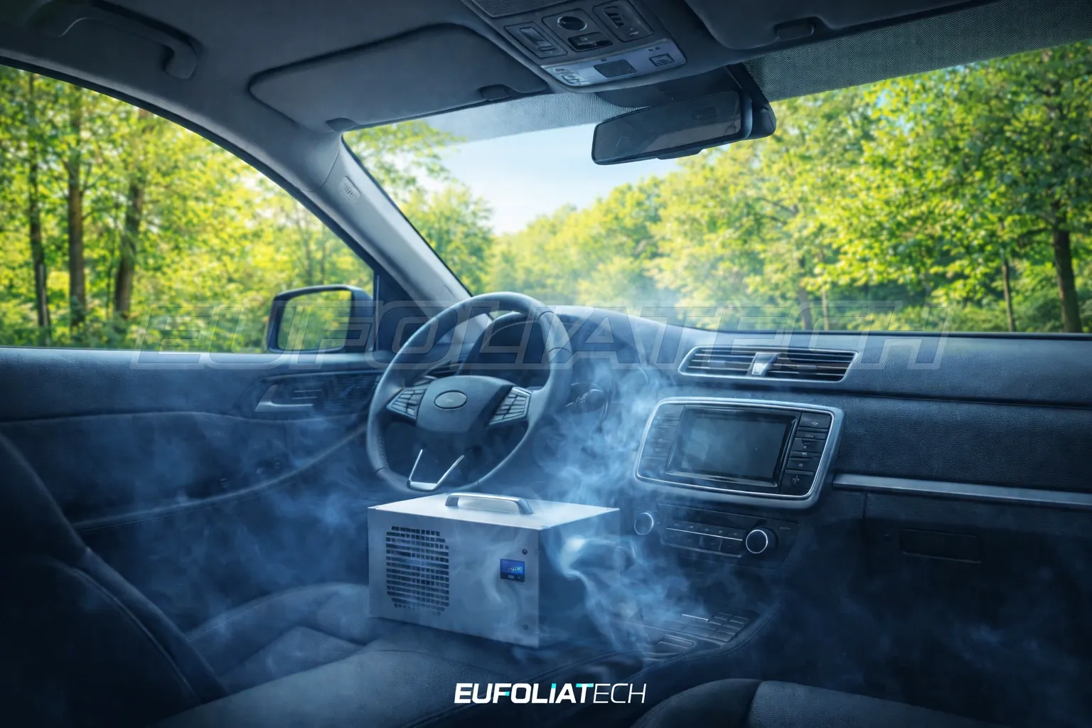 Ózonos klímatisztítás autó utastér fertőtlenítés közben