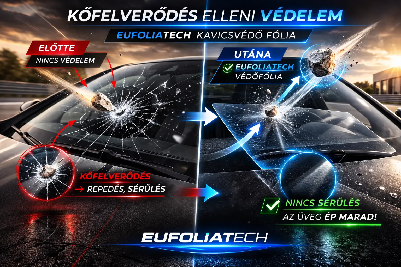 Szélvédő kavicsvédő fólia – optikailag tiszta védőréteg