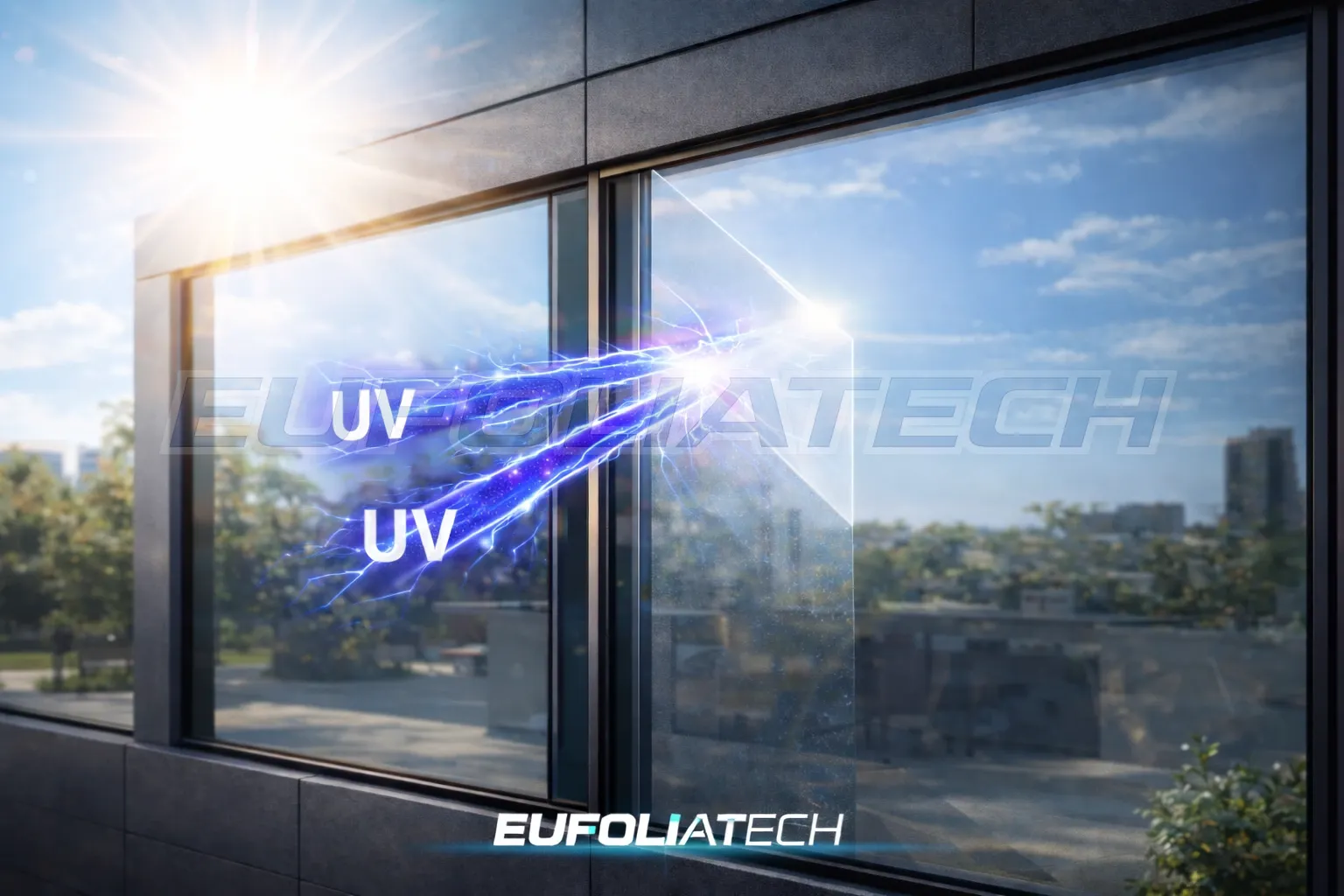 UV sugárzás szűrése ablakfóliával – szemléltető ábra