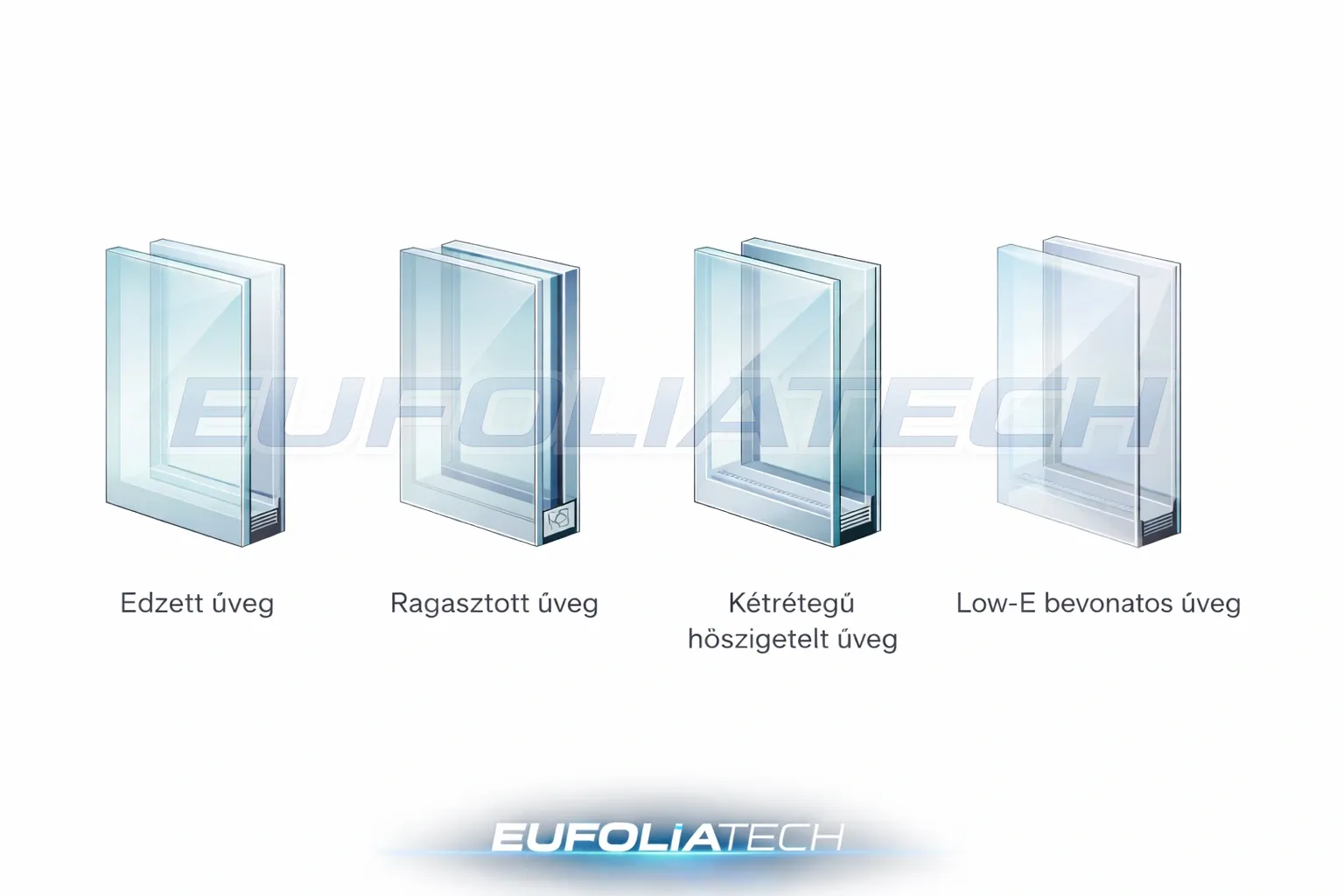 Üvegtípus kompatibilitás és ablakfólia elhelyezés – metszeti ábra